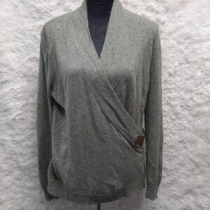 Lauren Ralph Lauren Mayda Wrap Sweater Women's Green Buckle Wool Blend Sweater